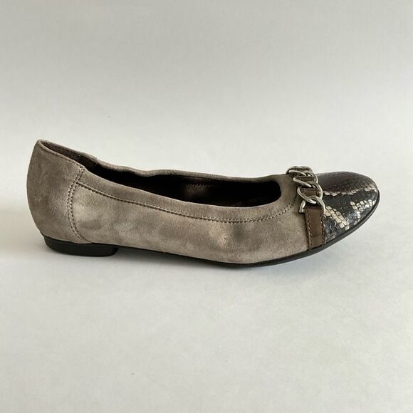 AGL Leather Ballet Flats Low Heel Snake Print Cap-toe Brown 40 - Picture 2 of 12